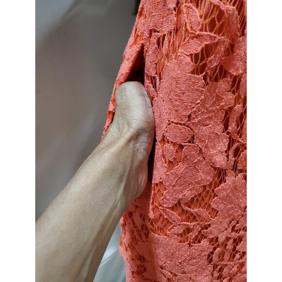 Signature8 Women Red Lace Floral Open Back Short Sleeve Knee Length Dress Small - Picture 6 of 14